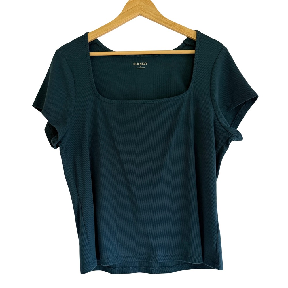 Old Navy Womens XL Tidewater Teal Ribbed Square Neck Short Sleeve Top 567558-06